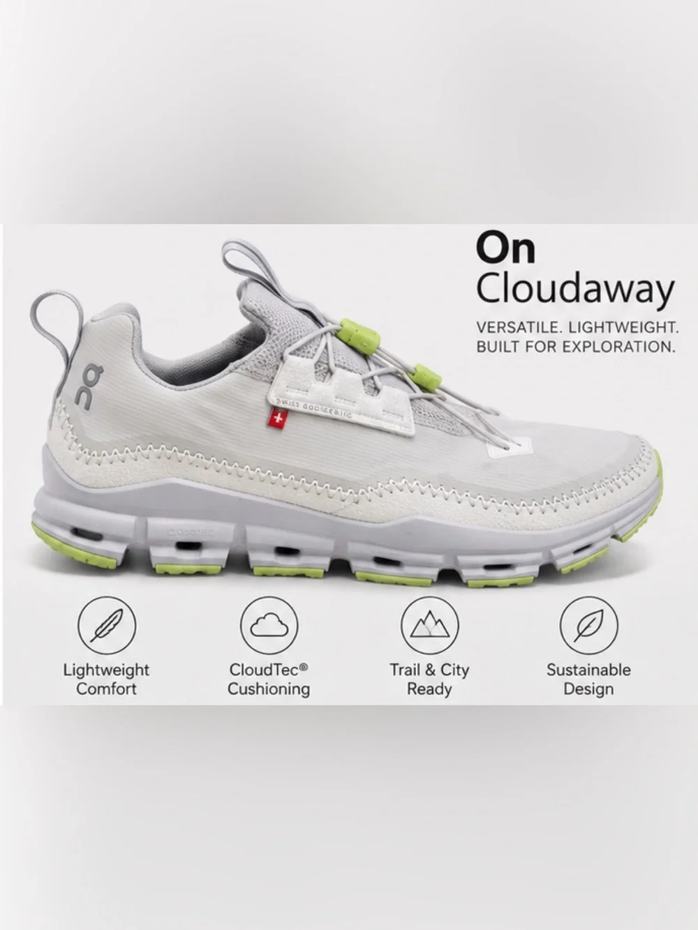 On Running Men's CloudTec Trail Sneaker in Light Grey with Lime Accents